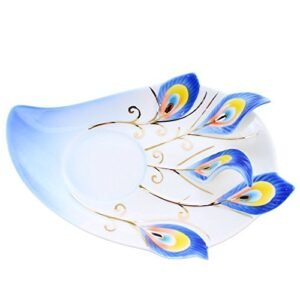 vanki 1 pc Collectable Fine Arts China Porcelain Tea Cup and Saucer Coffee Cup Peacock Theme Romantic Creative Present,Blue - Image 2
