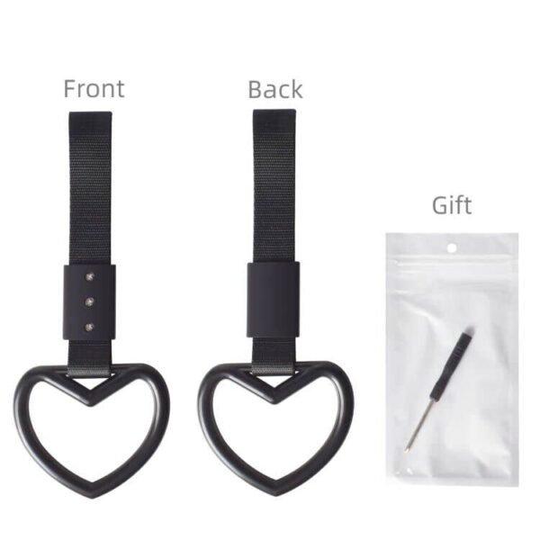 EIOUMAX JDM Heart Shaped Car Handle Straps,Rear Bumper Warning Rings for Subway SUV Track Bus Interior and Exterior Decoration -2pcs(Black) - Image 4