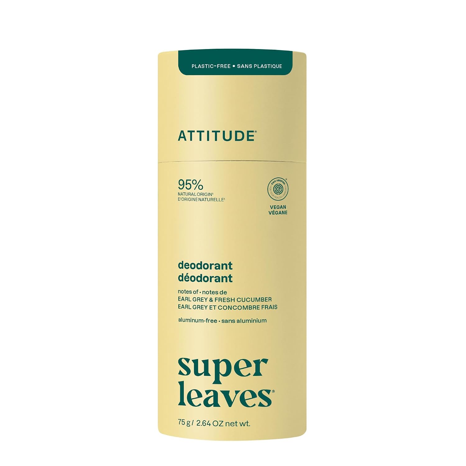 ATTITUDE 48 Hour Plastic-Free Deodorant, Earl Grey & Fresh Cucumber